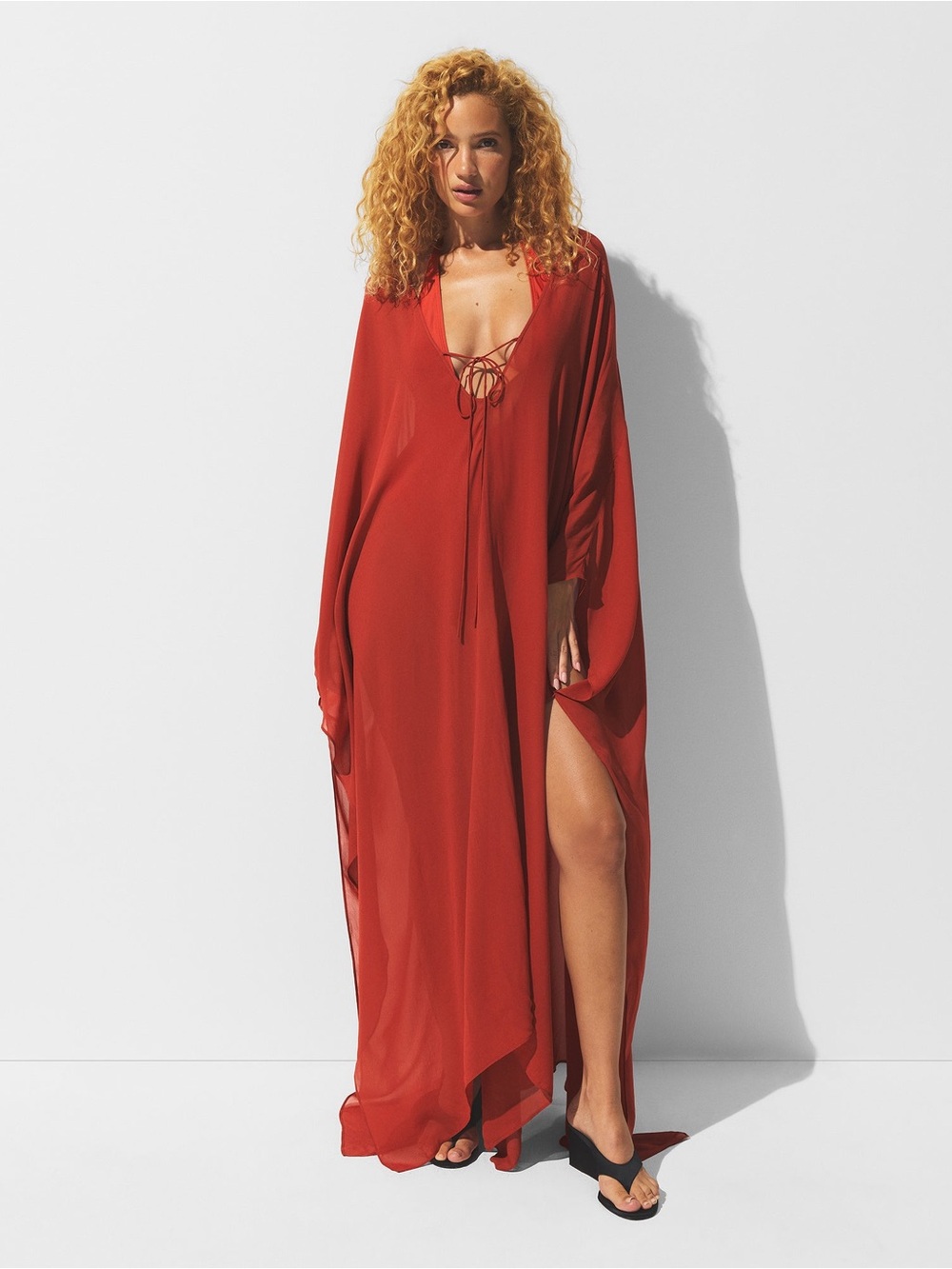SKIMS Sheer Cover Up Long Kaftan Medium Auburn